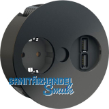 BACHMANN Einbausteckdose TWIS , 1 Stk. Schukosteckdose, + USB-Charger, schwarz