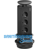 EVOline Port Steckdosenelement schwarz, 3x Schuko Wippdeckel schwarz