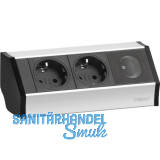 EVOline V-Dock Steckdosenelement 2 x Schuko, 1 x Schalter, Aluminium