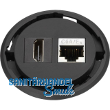 EVOline One Datensteckdose 1 x HDMI 2.0, 1 x RJ45 CAT6 schwarz