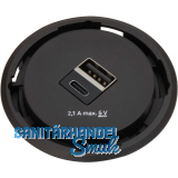 EVOline One 2fach USB Charger A+C, schwarz DM 59 mm