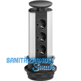 EVOline Port Steckdosenleiste Aluminium eloxiert, 3x Schuko Wippdeckel schwarz