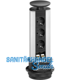 EVOline Port Steckdosenleiste Alu 3x Schuko 2x RJ45 Wippdeckel schwarz