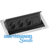EVOline Flip Top Push DATA M 3xSchuko +1 x Modulplatz Edelstahl