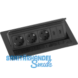 EVOline Flip Top Push DATA M 3xSchuko + 2x USB-Charger + schwarz