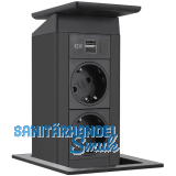 EVOline Port Push schwarz 2x Schuko + USB-A + USB-C Charger Wippdeckel Edelstahl