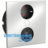 HPF Einbausteckdose Duplex-Q, 1 Stk. Schukosteckdose, + USB-Charger, Edelstahl