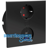 HPF Einbausteckdose Duplex-Q, 1 Stk. Schukosteckdose, + USB-Charger, schwarz