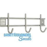 Garderobenleiste Satis mit 3 Haken, Breite 220 mm, Edelstahl geb�rstet