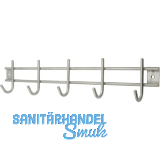 Garderobenleiste Satis mit 5 Haken, Breite 380 mm, Edelstahl geb�rstet