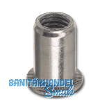 Blindnietmutter Flachkopf Unterkopfverzahnt Rundschaft offen M 6 Aluminium