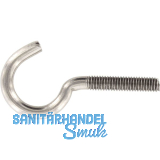 Schraubhaken mit metrischem Gewinde gebogen M 6x60 Edelstahl A2