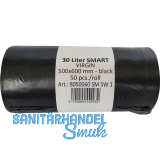 M�lls�cke Polyethylen 30 Liter, 11 my 500 x 600 mm ohne Zugband schwarz