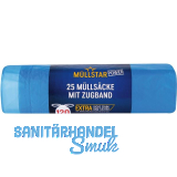 M�lls�cke Polyethylen 120 Liter, 30 my 700 x 1000 mm mit Zugband blau