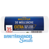 M�lls�cke Polyethylen 35 Liter, 10 my 530 x 600 mm ohne Zugband wei�