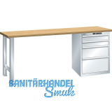 LISTA Werkbank 27x36E Multiplex 1500x750x840mm KEY Lock RAL7035 4 Laden 75kg